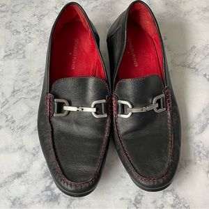 DONALD J. PLINER Black Red Stitch Mens Moccasin Loafers Slip On Shoes 9